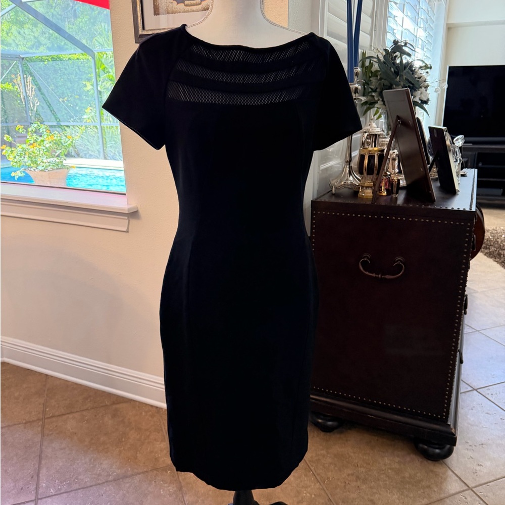 Classiques Entier Black Midi Sheath Dress with Mesh/I’M MOVING, MAKE YOUR OFFER